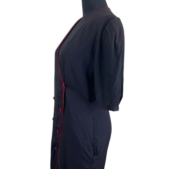 1980s Black Red Trim Wiggle Dress by Cactus NYC – Size 14 – Pinup Style - Picture 9 of 16